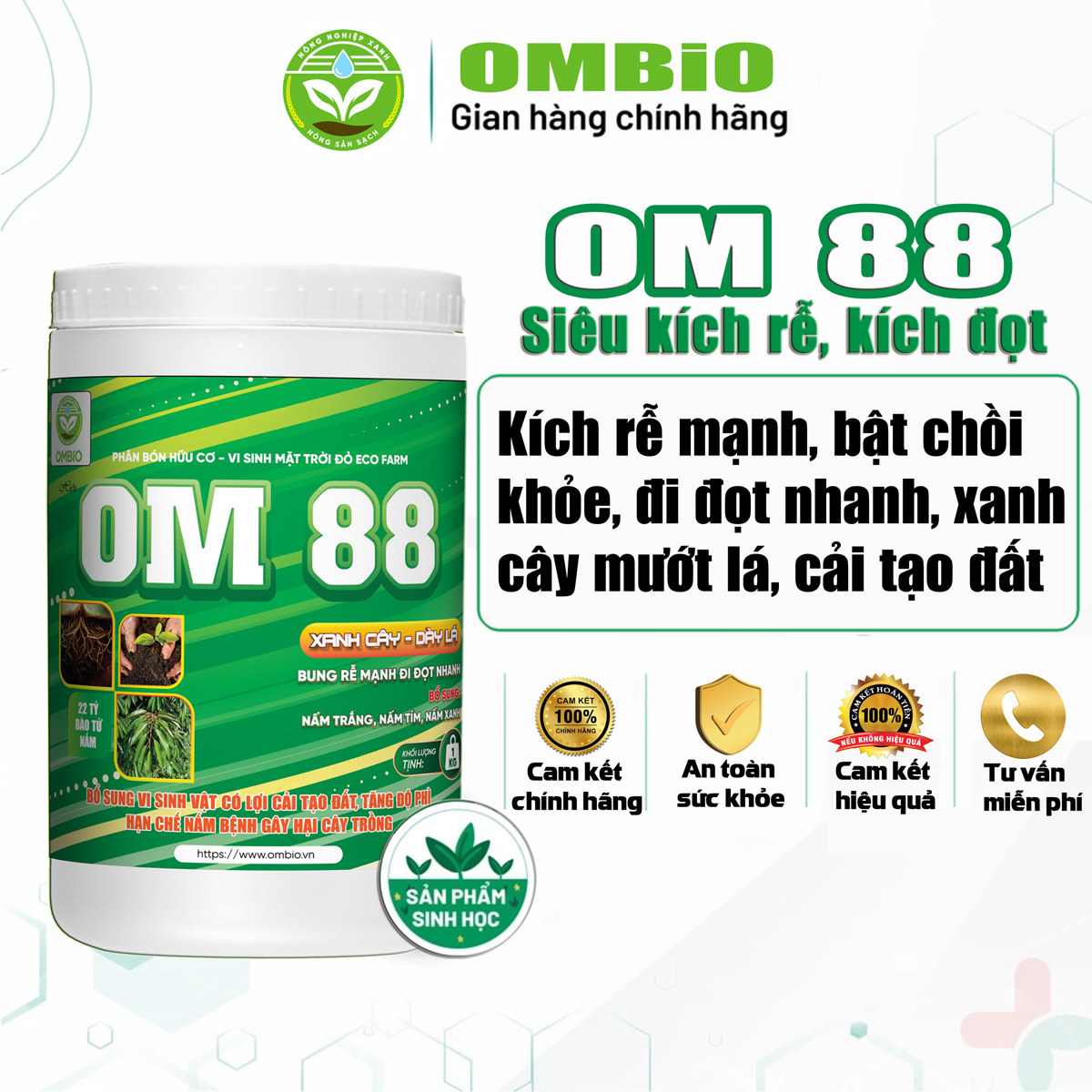 OM 88 - Phân thuốc kích rễ mạnh đi đọt nhanh, xanh cây dầy lá, biến vàng thành xanh