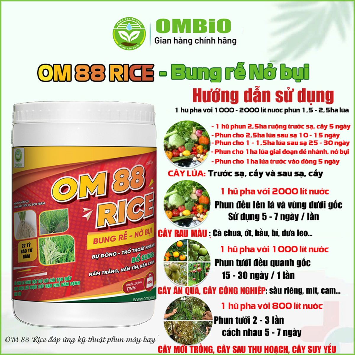 OM 88 RICE - Phân thuốc kích rễ mạnh, nảy mầm khỏe, nở bụi to, bự đòng trổ thoát nhanh