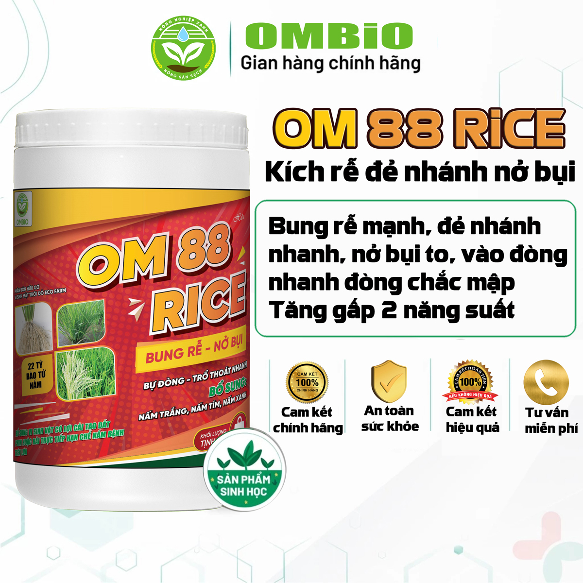 OM 88 RICE - Phân thuốc kích rễ mạnh, nảy mầm khỏe, nở bụi to, bự đòng trổ thoát nhanh